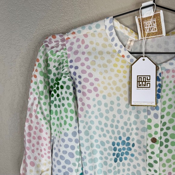 NWT Emily McCarthy Proper Blouse Top Womens Sz Small Bubbly Short Sleeve Tencel - Picture 2 of 11